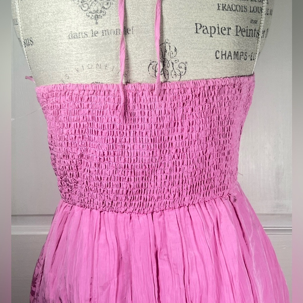 Calista Halter Neck Tie Midi Dress Side Pockets Pristine Condition Pink Sz L - Picture 6 of 9